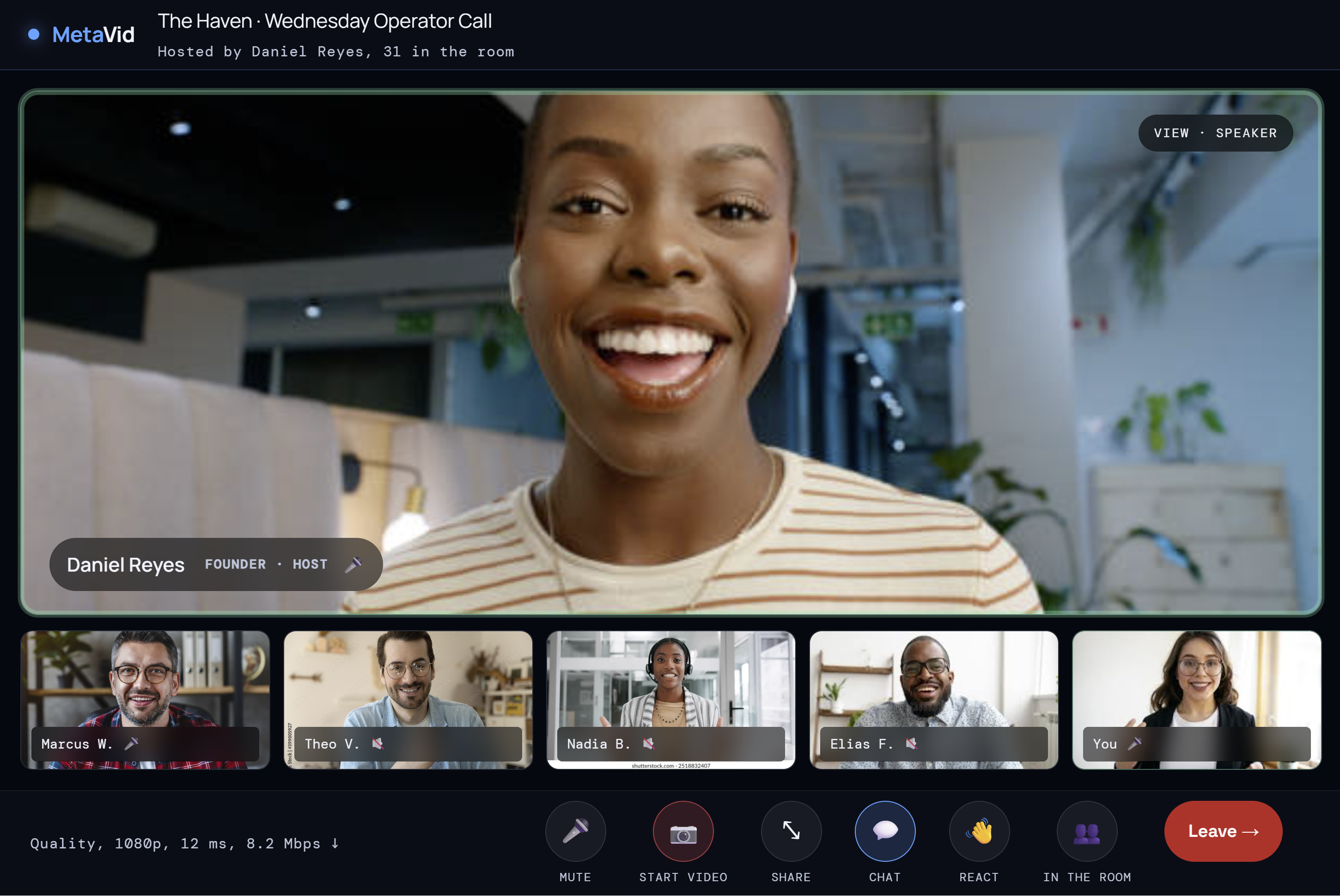 MetaVid community call, speaker view with participants